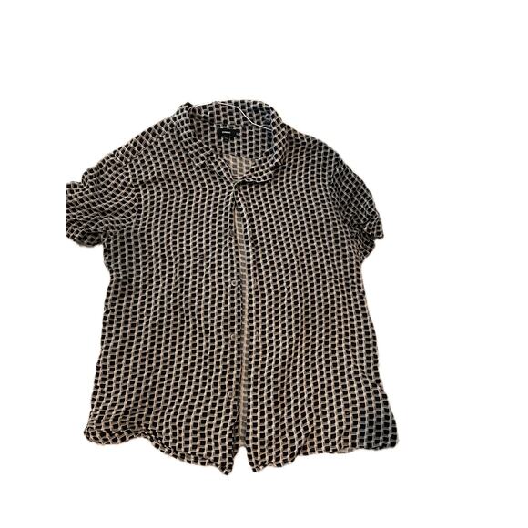 Express Black White Button Down Short Sleeve Shirt Mens M - Picture 1 of 3